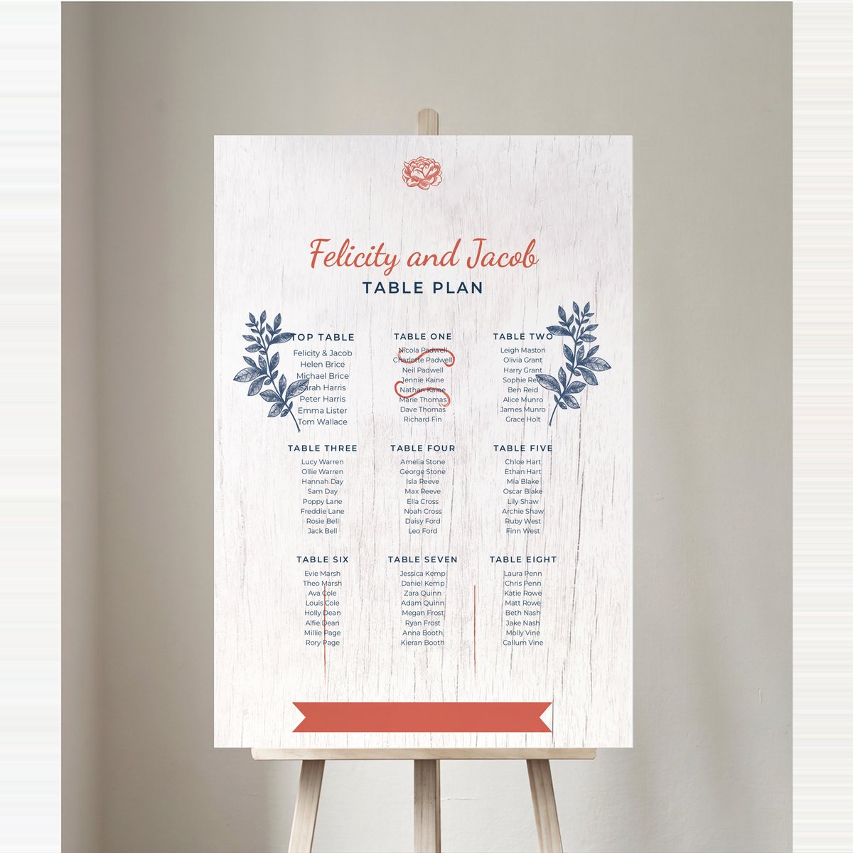 White Wood Floral Table Plan