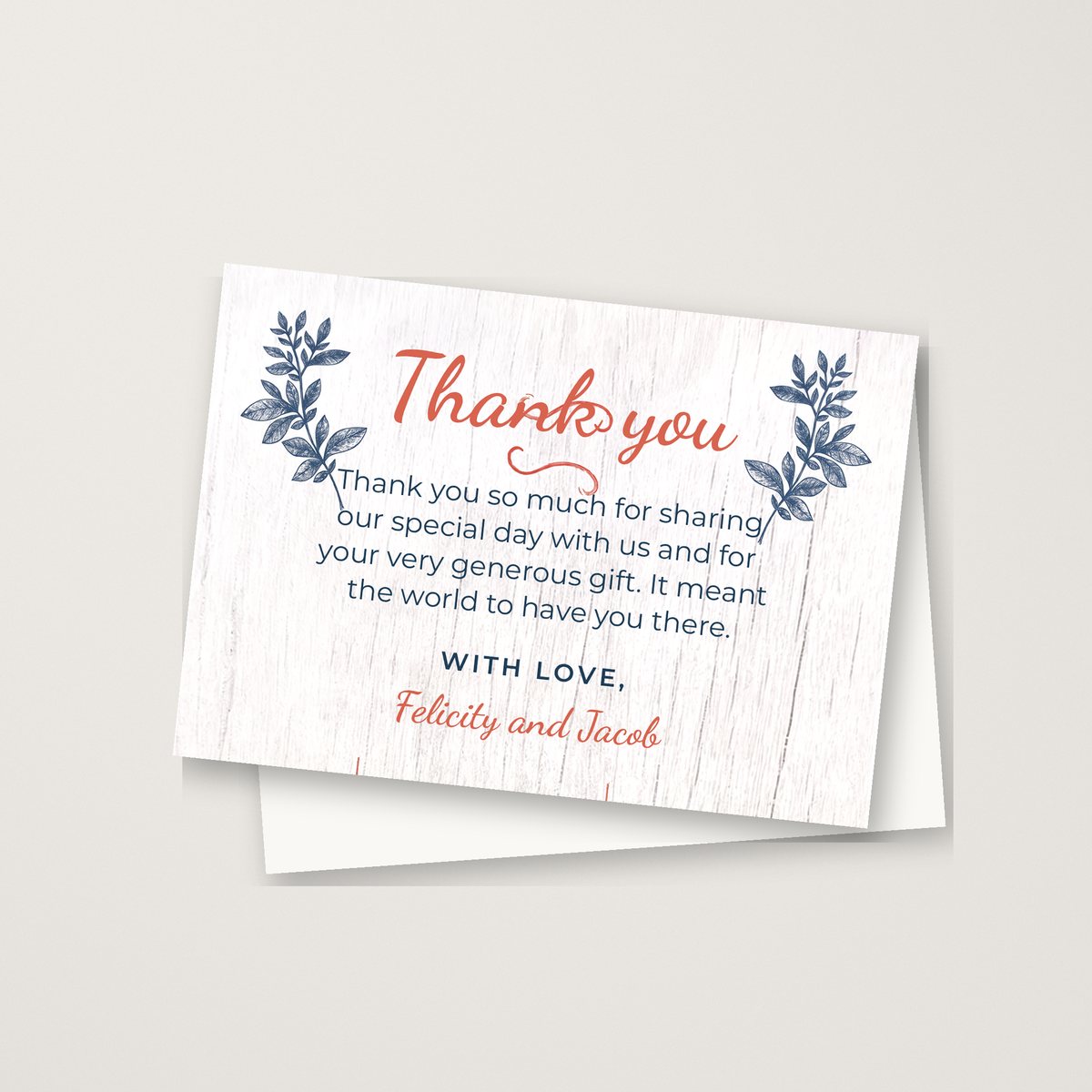 White Wood Floral Thank You Card