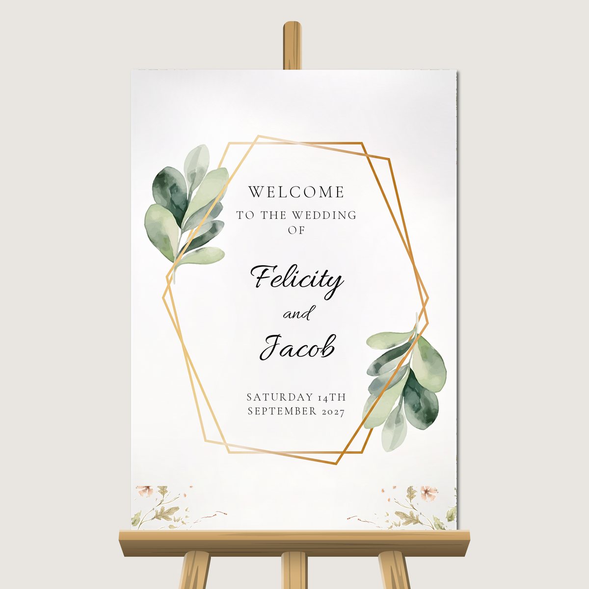 Leaf Gold Hex Welcome Sign