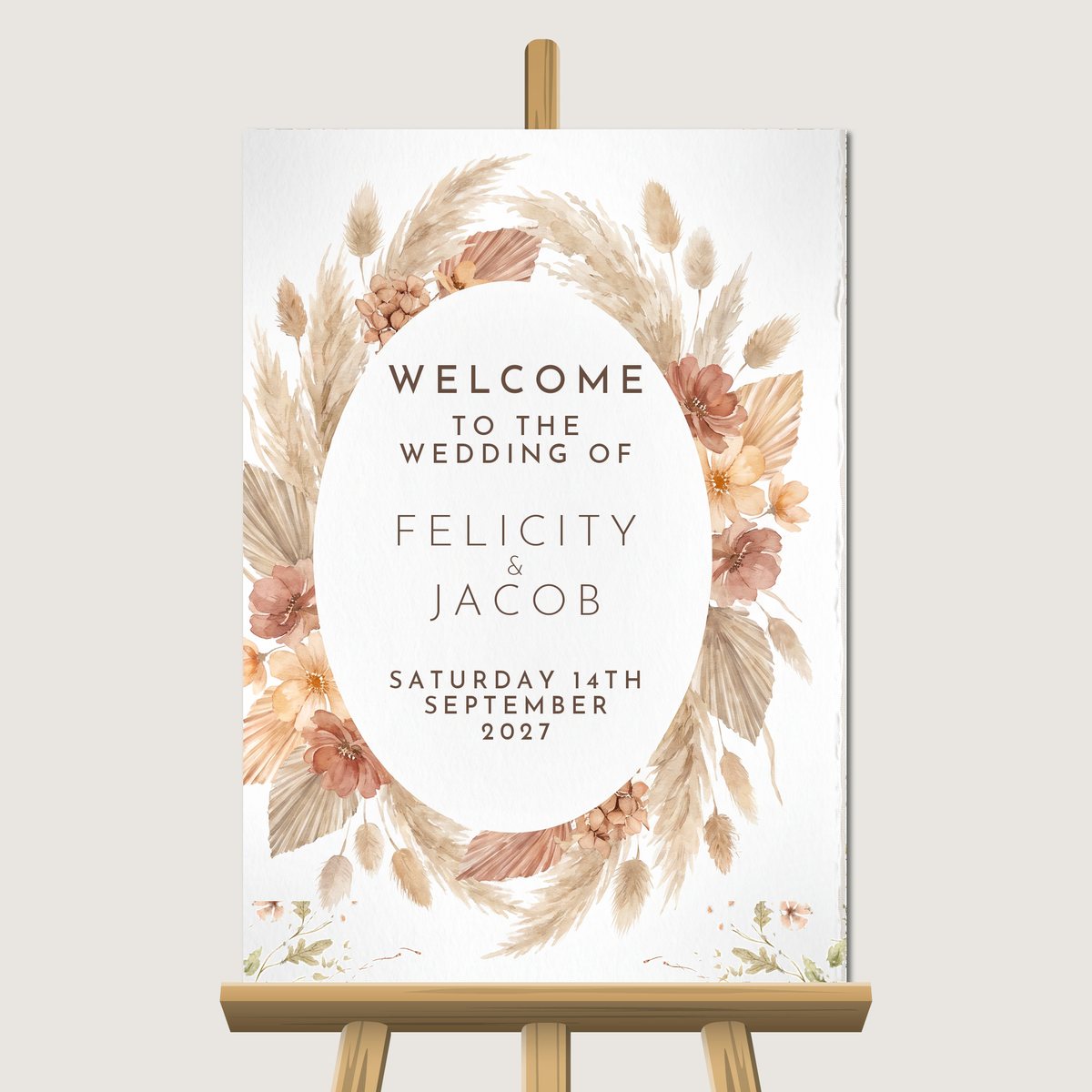 Oval Pampas Welcome Sign