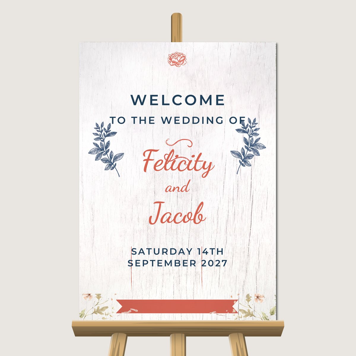 White Wood Floral Welcome Sign